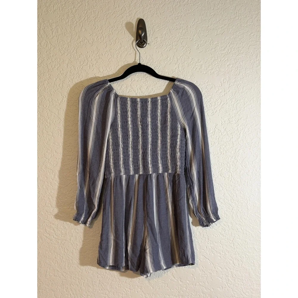 Justice Romper Blue 12 Kids Striped Smocked Long Sleeve Boho Casual Shortie
